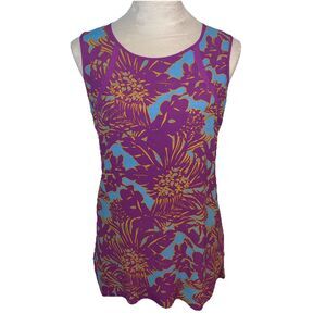 Cabi Women's Floral Sleeveless Blouse Tunic Purple Teal Mustard Size Small